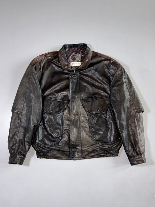 Romantica Vera Pelle Leather Jacket Patterned-Lining Bomber, Italian Leather (XL)
