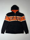 Vintage Harley-Davidson Black Orange Striped Zip-Up Hoodie (M)