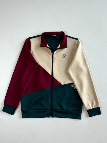 Black Yak Colour Block Zip-Up Track Jacket – Burgundy Cream Green (S)