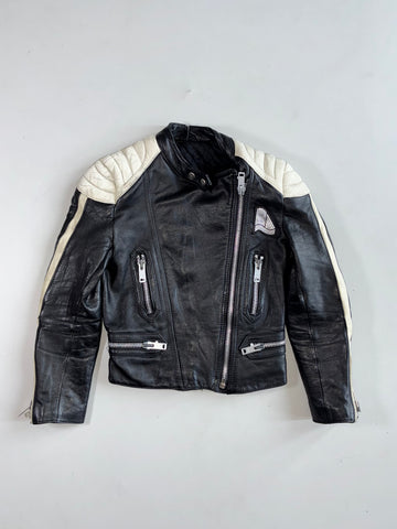 Vintage 80s Black & White Leather Café Racer Moto Jacket(Xs)