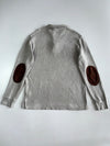 Polo Ralph Lauren Quarter Zip Sweater - Grey Elbow Patch Leather Trim Vintage (L)