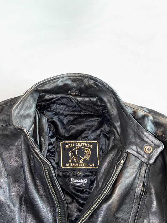 Real Leather Milwaukee Vintage Heavy Biker Jacket (M)