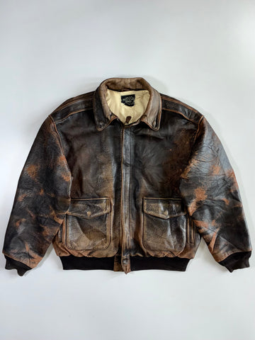 Avirex Type A-2 “Stars & Stripes Forever” Distressed Leather Flight Jacket (2XL)