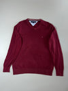 Tommy Hilfiger Maroon V-Neck Knit Sweater (M)