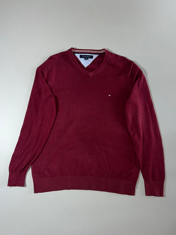 Tommy Hilfiger Maroon V-Neck Knit Sweater (M)
