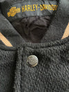 Vintage Harley-Davidson Black Wool Varsity Jacket with Leather Shoulder Panels (L/XL)