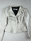 Freaky Nation Women's White Genuine Leather Cropped Biker Jacket (S)