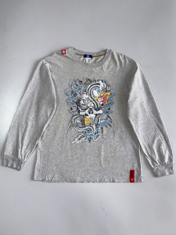 Vintage Japanese Premium Skull Printed Full Sleeve T-shirt)(L)