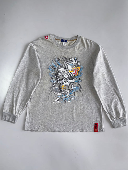 Vintage Japanese Premium Skull Printed Full Sleeve T-shirt)(L)