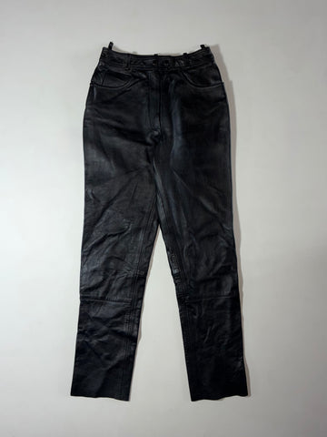 Vintage Black Leather High Waist Snap Front Pants (W:26) (L:42)