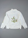 White Denim Jacket Floral Embroidered Sleeves Oversized Trucker Jacket Size (S)