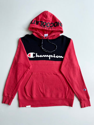 Champion x :Chocoolate Red & Black Colorblock Hoodie – Script Logo – (M)