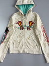 Ed Hardy by Christian Audigier Full-Zip Hoodie Cream Faux Fur Lined Hood Dragon & Tattoo Graphic (S)
