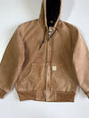 Carhartt Active Hooded Jacket Quilted Lined Faded Brown Duck Canvas (S/M)