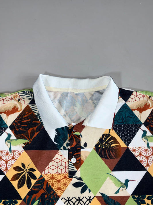 Tropical Patchwork Print Polo Shirt (2Xl)