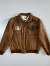 F21 Army Aviator Patch Leather Jacket (L/Xl)