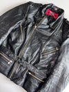 Classic Gear Black Leather Biker Jacket with Belt & Quilted Shoulders (L)