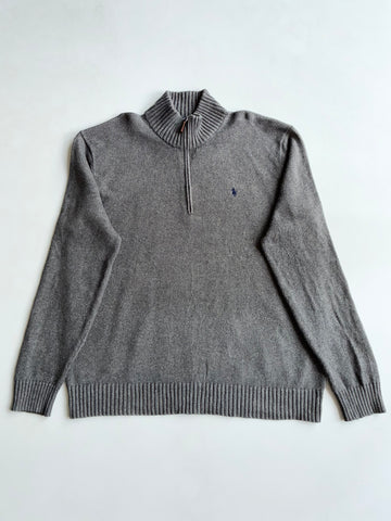 Polo by Ralph Lauren Grey Quarter-Zip Cotton Sweater (XL)