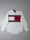 Tommy Hilfiger White Flag Colorblock Button-Up Shirt (M)