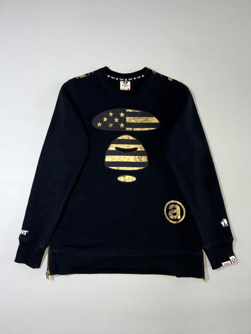 Aape by A Bathing Ape Gold Foil Flag Sweatshirt with Side Zips – Black (S)