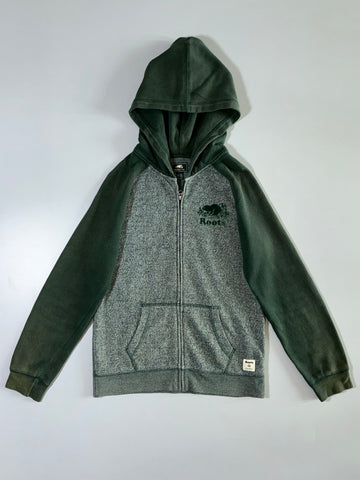 Roots Kids Two-Tone Green Zip Hoodie (XS)