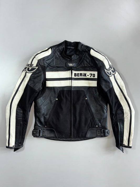 Berik-70 Racing Pure Leather Motorcycle Suit 2 Piece Set Plus Alpinestars sliders (Leather Jacket Size :S) (Biker Pant :W:28 |L:36)