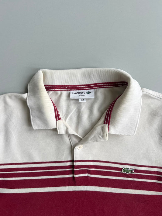 Lacoste Slim Fit Burgundy White Striped Pique Polo T-Shirt (S)