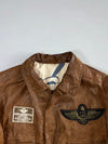 F21 Army Aviator Patch Leather Jacket (L/Xl)