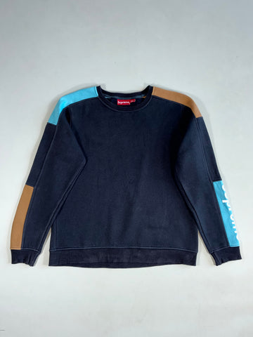 Supreme Navy Colour Block Crewneck Sweatshirt – Sleeve Logo, Made in Canada (M)