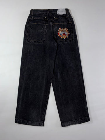 Vintage JNCO Jeans Black Wide-Leg Bulldog Embroidered Baggy Denim(W:28) (L:40)