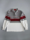 Jiaser Carmain Vintage Long Sleeve Striped Polo — Grey/Burgundy/White (M)