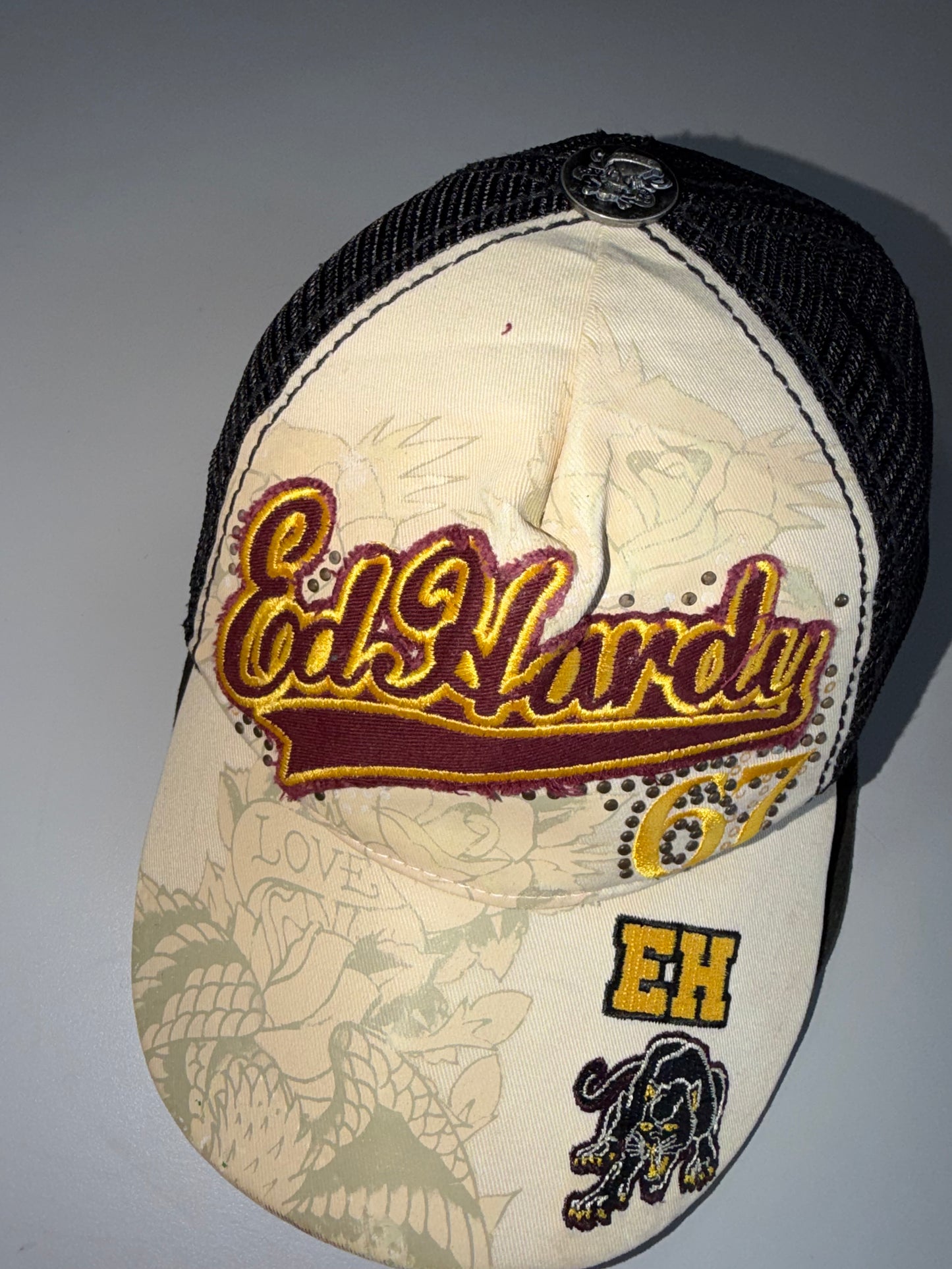 ZEd Hardy 67 Panther Rhinestone Trucker Embroidered Cap (Adjustable Fit) m