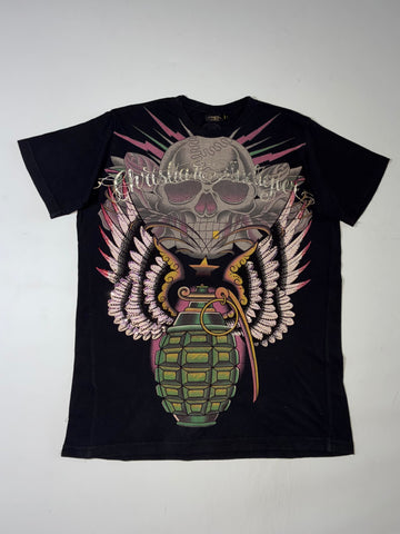 Christian Audigier Skull Wings Rhinestone Graphic T-Shirt (XL/2XL)