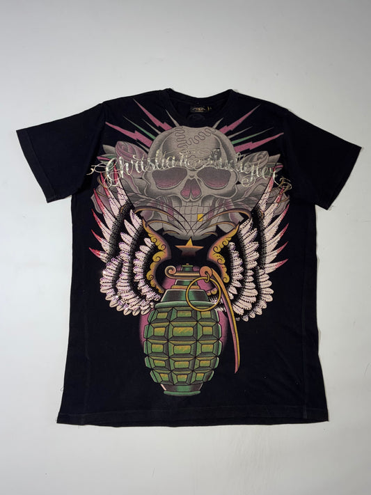 Christian Audigier Skull Wings Rhinestone Graphic T-Shirt (XL/2XL)