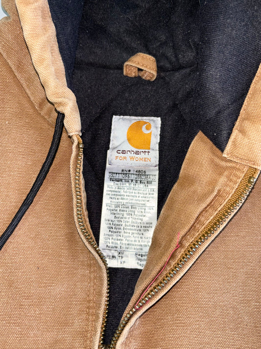 Carhartt Active Hooded Jacket Quilted Lined Faded Brown Duck Canvas (S/M)