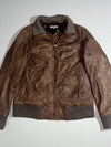Vintage CKS Brown Leather Rib Knit Collar Bomber Jacket (S)