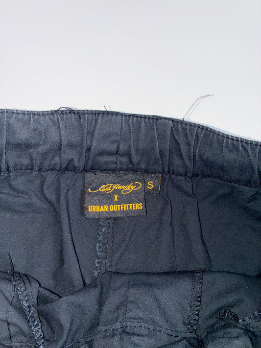 Ed Hardy x Urban Outfitters Black embroidered Cargo Elastic Pants (W: 32, L:41)