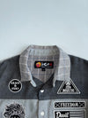 Jizo Bosatsu Grey Patchwork Overshirt Jacket | Japanese Streetwear Utility Shirt (S/M)