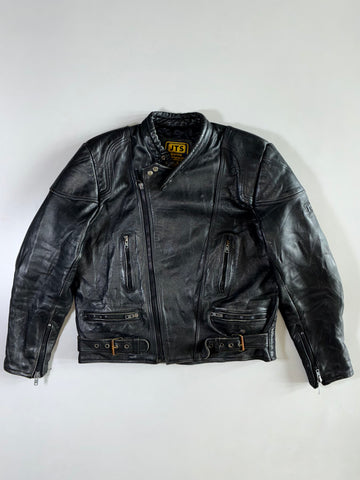 JTS Vintage Black Belted Biker Jacket (L/XL)