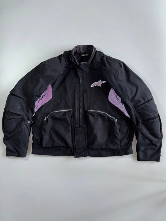Alpinestars Black Textile Motorcycle Riding Jacket with Purple Mesh Vents & Armor with Detachable Arm (Paded)(XL)