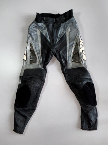 IXS Motorcycle Racing Leather Pants Grey/black genuine leather mot, CE knee armor, race-spec(W:32/L:38)
