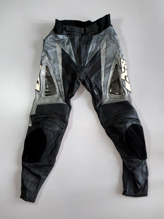 IXS Motorcycle Racing Leather Pants Grey/black genuine leather mot, CE knee armor, race-spec(W:32/L:38)