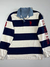 U.S. Polo Assn. Navy & Grey Rugby Stripe Shirt – Chambray Collar (L)
