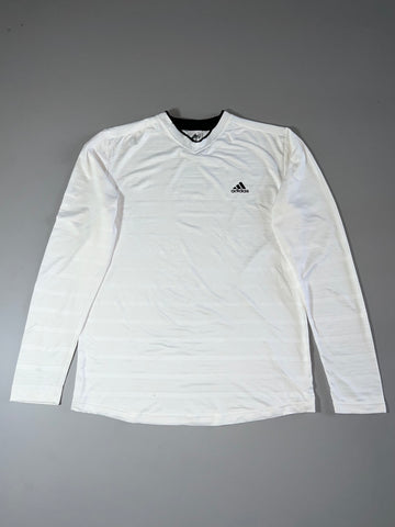 Adidas Long Sleeve V-Neck Football Jersey — White & Black | Climacool (XL)