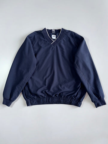 Adidas V-Neck Pullover Windbreaker - Navy White Stripe Vintage Lined (L)