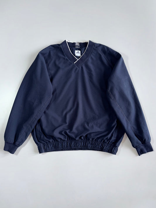 Adidas V-Neck Pullover Windbreaker - Navy White Stripe Vintage Lined (L)