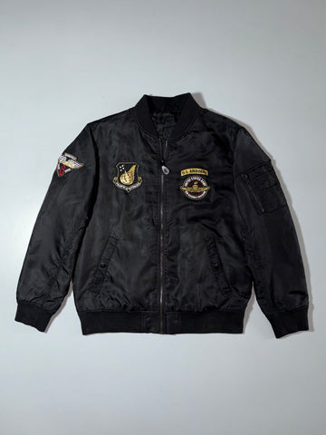 Vintage Military Patch Bomber Jacket “U.S. Airborne” – Black, One (M/L)