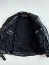 Vintage Black Leather Biker Jacket  Belted, Brass Zips, Classic Perfecto Style (XL)