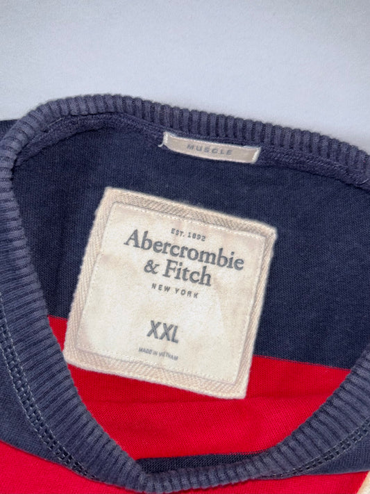 Abercrombie & Fitch Navy & Red Striped Muscle Long Sleeve Shirt (XL)