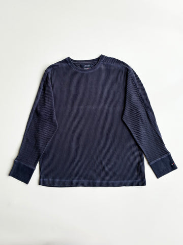 Vintage 90s Tommy Hilfiger Navy Ribbed Long Sleeve Tee | Size (XL)